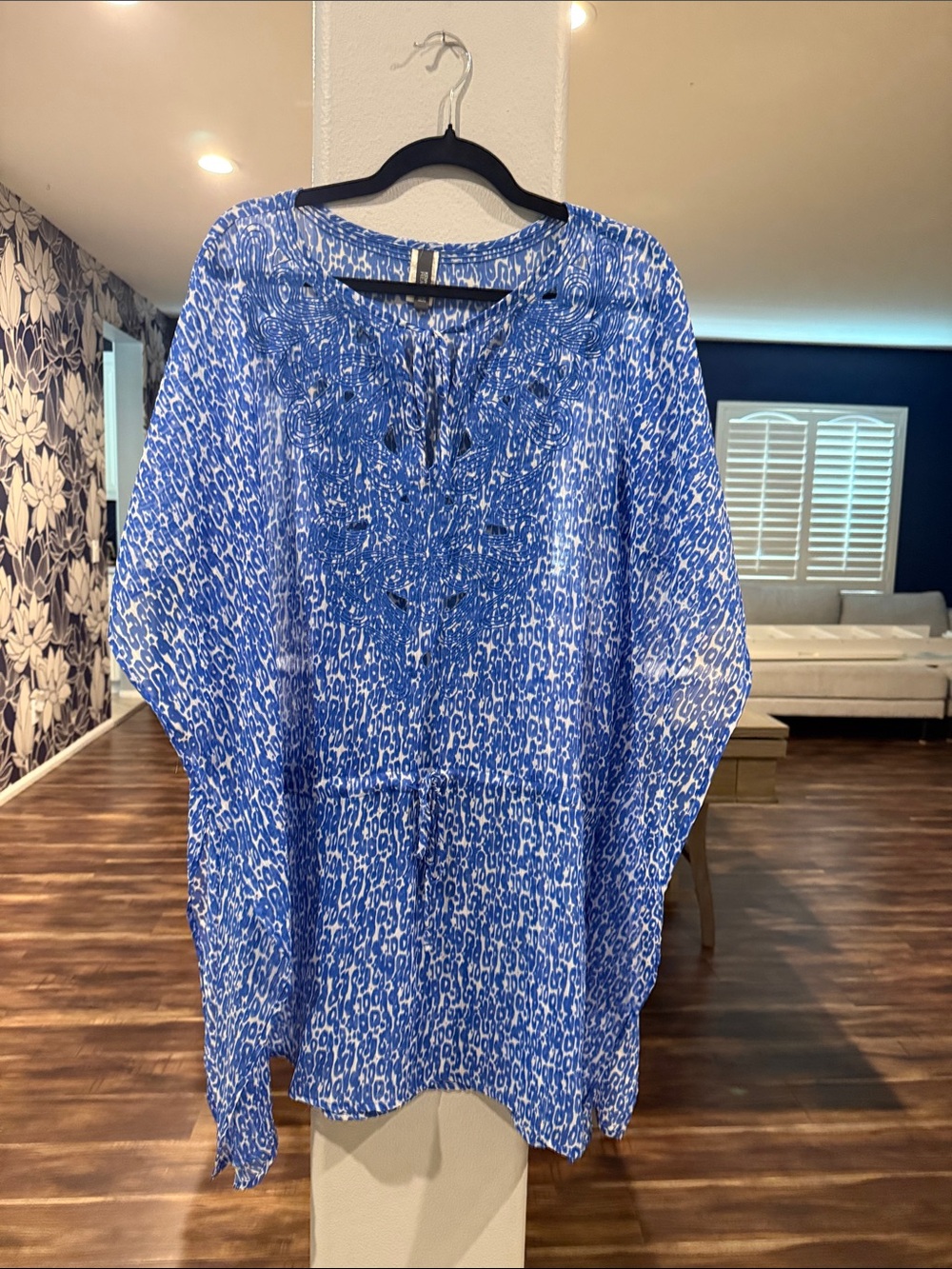 Kenneth Cole Reaction Blue & White Printed Swim Coverup Tunic
